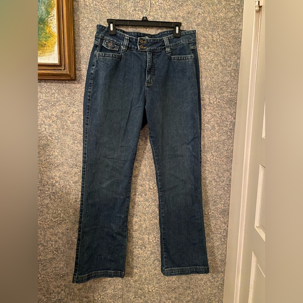 Lee natural bootcut dark blue trouser style jeans 16 just below waist